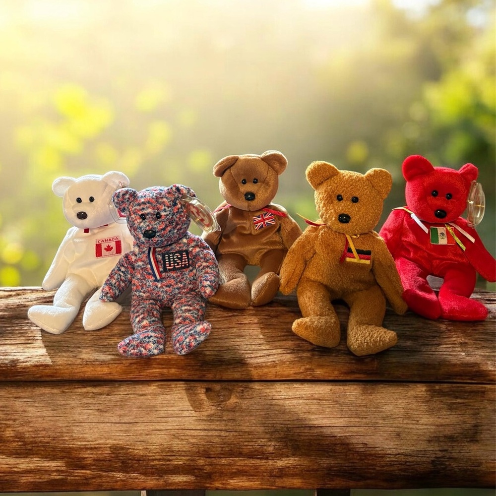 TY International Bear Beanie Babies. USA, Germania, Osito, Maple and Britannia